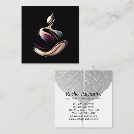 ヨガ瞑想インストラクターロータスポーズブラシストローク スクエア名刺 (正面/裏面)