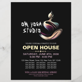 ヨガ瞑想インストラクターロータスポーズブラシストローク チラシ