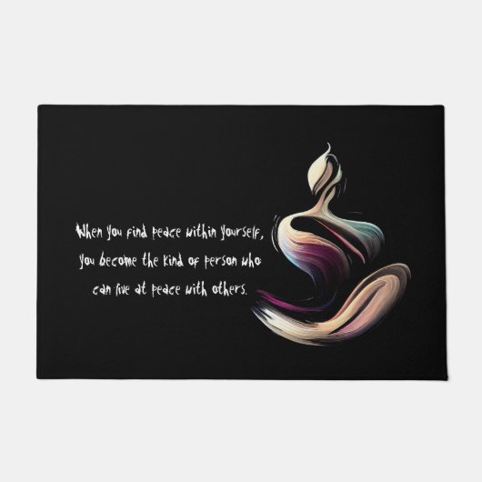 ヨガ瞑想インストラクターロータスポーズブラシストローク ドアマット (正面)