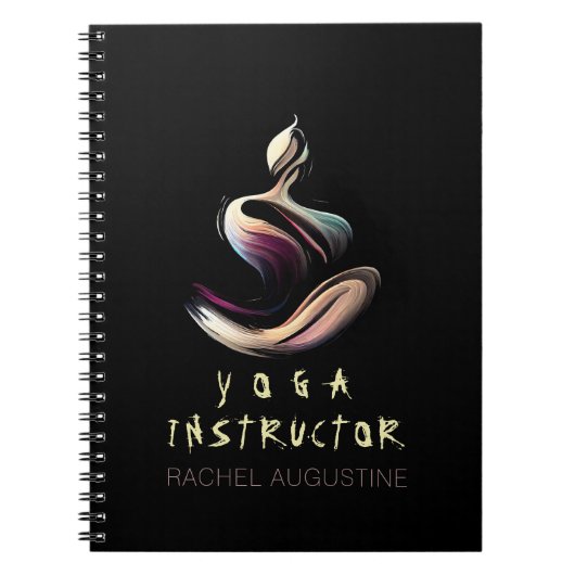 ヨガ瞑想インストラクターロータスポーズブラシストローク ノートブック (正面)