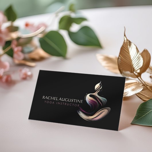 ヨガ瞑想インストラクターロータスポーズブラシストローク 名刺