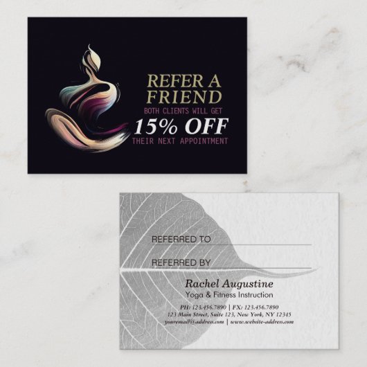 ヨガ瞑想インストラクターロータスポーズブラシストローク 紹介カード (正面/裏面)