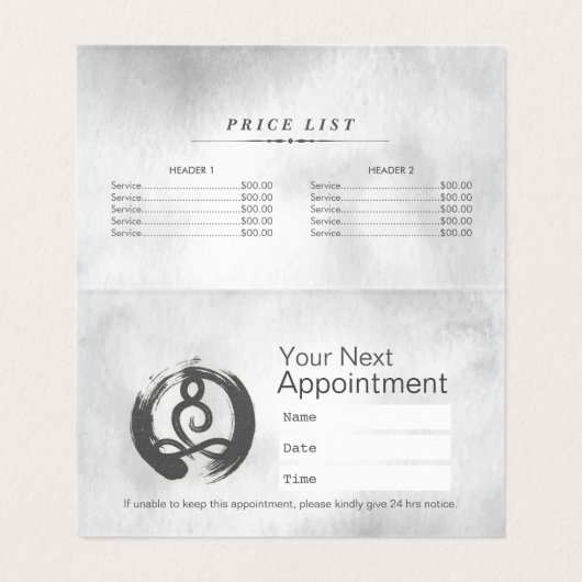 ヨガ瞑想インストラクター価格表アポイントメント 名刺 (内部フラット)