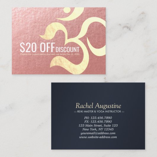 ヨガ瞑想インストラクター割引クーポンオムサイン 割引カード (正面/裏面)