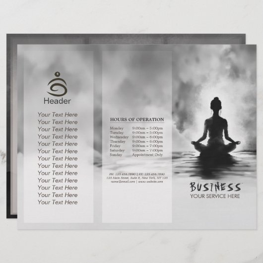 ヨガ瞑想インストラクター白黒インクペインティング (正面/裏面)