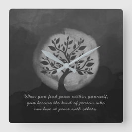 ヨガ瞑想インストラクター白黒ツリー引用文 スクエア壁時計