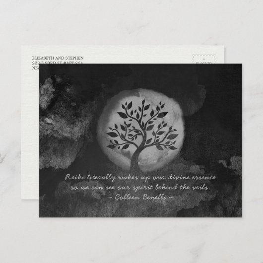 ヨガ瞑想インストラクター白黒ツリー引用文 ポストカード (正面/裏面)