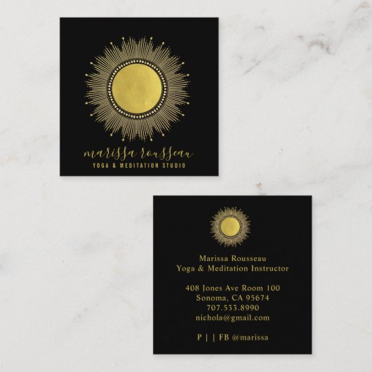 ヨガ瞑想インストラクター金ゴールドサンマンダラスクエア スクエア名刺 (正面/裏面)