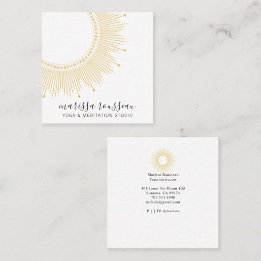 ヨガ瞑想インストラクター金ゴールドサンマンダラ スクエア名刺 (正面/裏面)