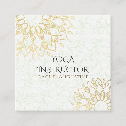 ヨガ瞑想インストラクター金ゴールドフローラ曼荼羅 スクエア名刺 (正面)