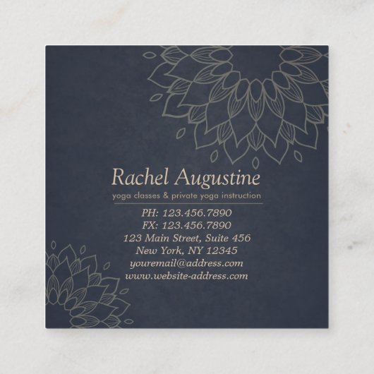 ヨガ瞑想インストラクター金ゴールドフローラ曼荼羅 スクエア名刺 (裏面)
