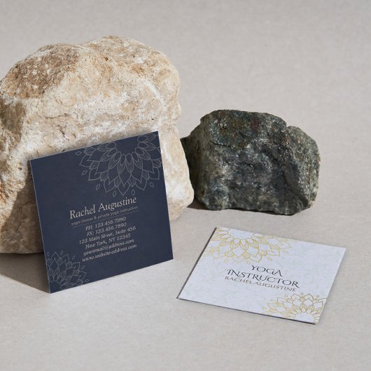 ヨガ瞑想インストラクター金ゴールドフローラ曼荼羅 スクエア名刺