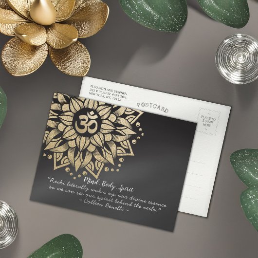 ヨガ瞑想インストラクター金ゴールドマンダラオムシンボル ポストカード