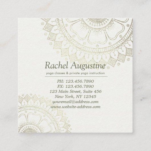 ヨガ瞑想インストラクター金ゴールドマンダラネイビーブルー スクエア名刺 (裏面)