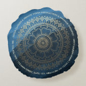 ヨガ瞑想インストラクター金ゴールドマンダラネイビーブルー ラウンドクッション (裏面)