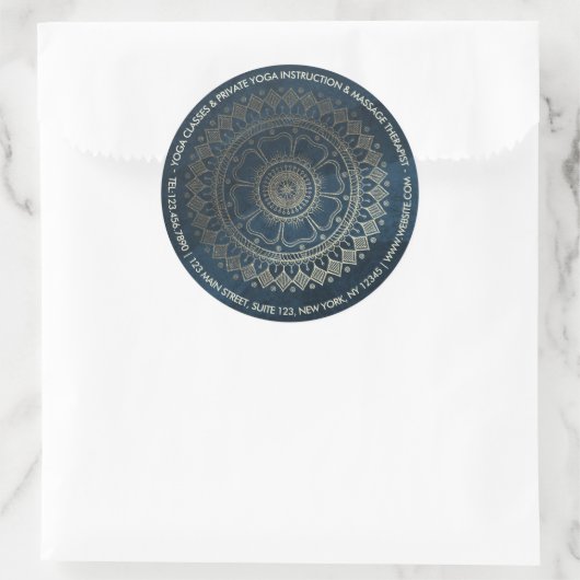 ヨガ瞑想インストラクター金ゴールドマンダラネイビーブルー ラウンドシール (バッグ)