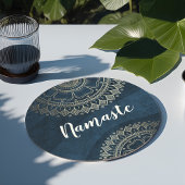 ヨガ瞑想インストラクター金ゴールドマンダラネイビーブルー ラウンドペーパーコースター