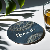 ヨガ瞑想インストラクター金ゴールドマンダラネイビーブルー ラウンドペーパーコースター