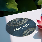 ヨガ瞑想インストラクター金ゴールドマンダラネイビーブルー ラウンドペーパーコースター