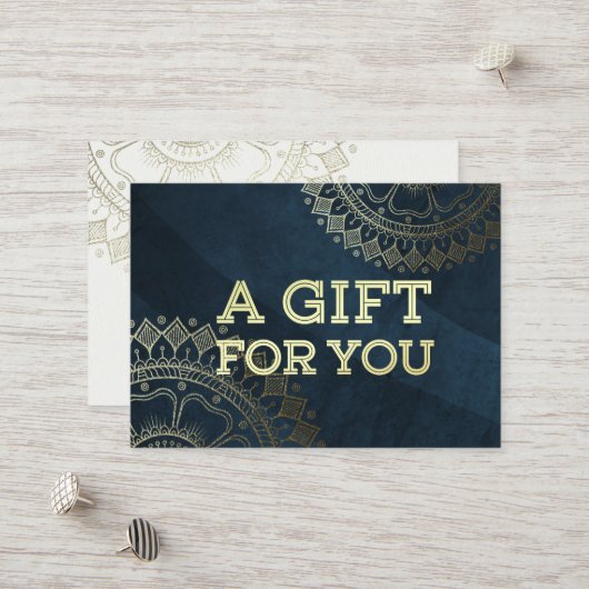 ヨガ瞑想インストラクター金ゴールドマンダラネイビーブルー 割引カード (正面/裏面インサイチュ)