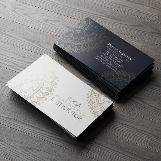 ヨガ瞑想インストラクター金ゴールドマンダラネイビーブルー 名刺