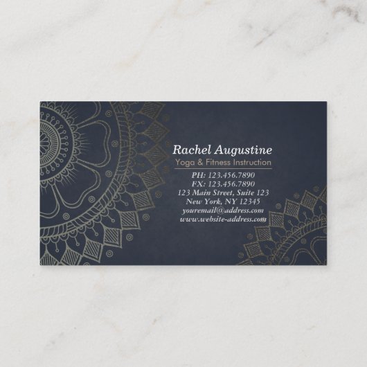 ヨガ瞑想インストラクター金ゴールドマンダラネイビーブルー 名刺 (裏面)