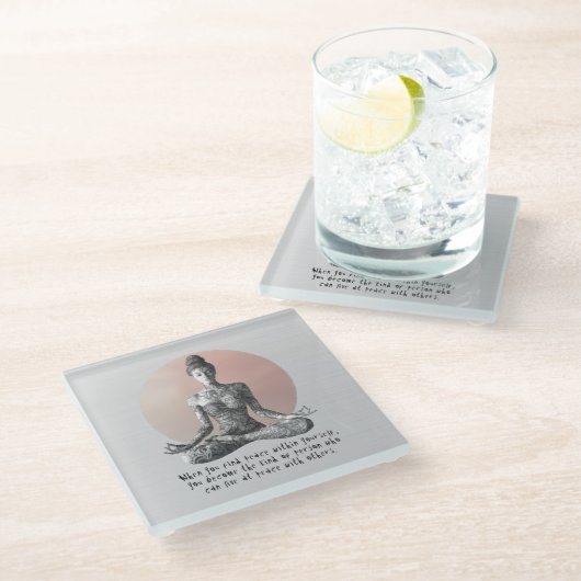 ヨガ瞑想インストラクター霊気マスターロータスポーズ ガラスコースター (アングル)