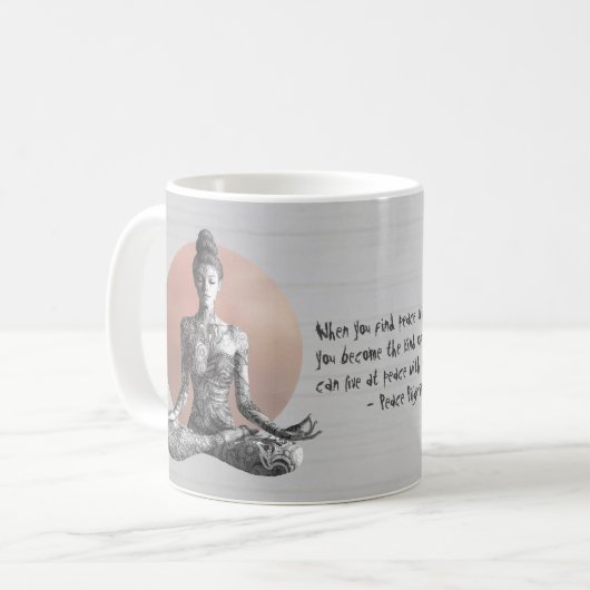 ヨガ瞑想インストラクター霊気マスターロータスポーズ コーヒーマグカップ (正面左)