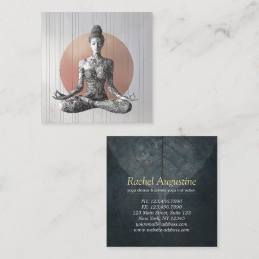 ヨガ瞑想インストラクター霊気マスターロータスポーズ スクエア名刺 (正面/裏面)