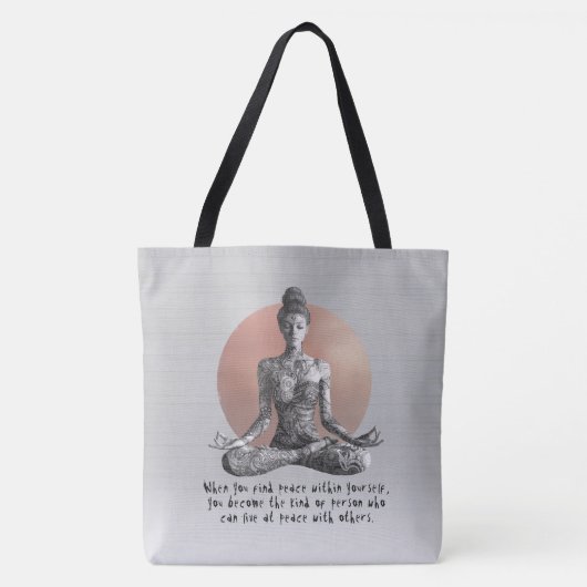 ヨガ瞑想インストラクター霊気マスターロータスポーズ トートバッグ (正面)