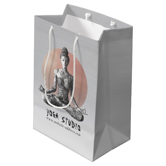 ヨガ瞑想インストラクター霊気マスターロータスポーズ ミディアムペーパーバッグ (裏面アングル)
