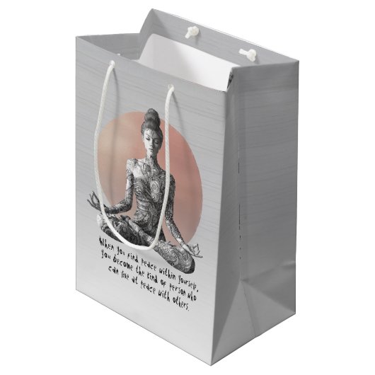 ヨガ瞑想インストラクター霊気マスターロータスポーズ ミディアムペーパーバッグ (正面アングル)