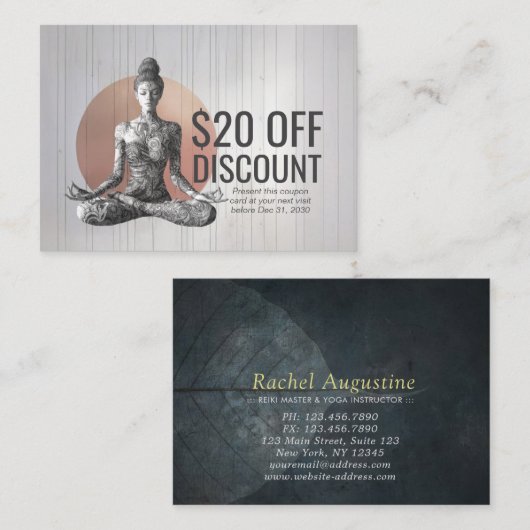 ヨガ瞑想インストラクター霊気マスターロータスポーズ 割引カード (正面/裏面)