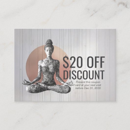 ヨガ瞑想インストラクター霊気マスターロータスポーズ 割引カード (正面)