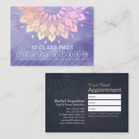 ヨガ瞑想インストラクター10クラスパス ロイヤリティカード (正面/裏面)