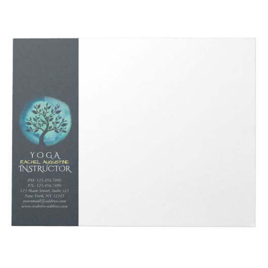 ヨガ瞑想インストラクター エレガントな水彩画の木 ノートパッド (正面)