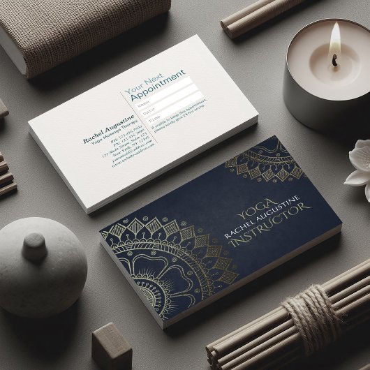 ヨガ瞑想インストラクター ゴールド マンダラ ネイビーブルー 名刺