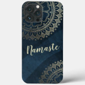 ヨガ瞑想インストラクター ゴールド マンダラ ネイビーブルー Case-Mate iPhoneケース (裏面)