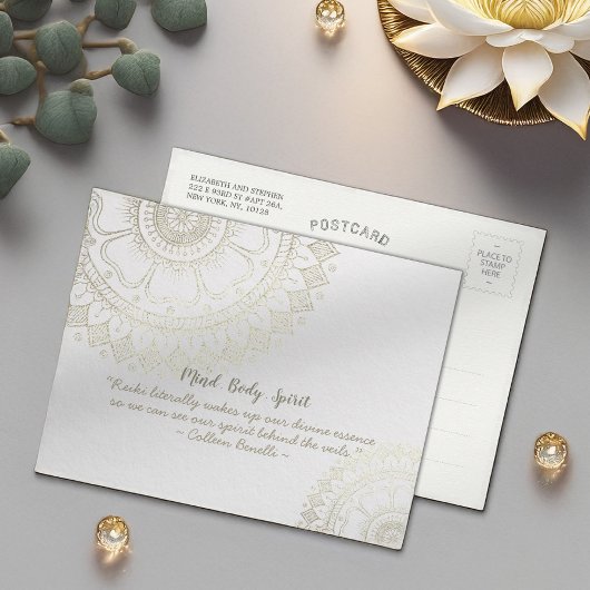 ヨガ瞑想インストラクター ゴールド マンダラ フラワー ポストカード