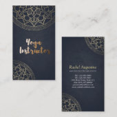 ヨガ瞑想インストラクター シック ブラック ゴールド マンダラ 名刺 (正面/裏面)