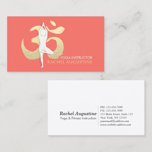 ヨガ瞑想インストラクター ツリー ポーズ ゴールド OM サイン 名刺 (正面/裏面)
