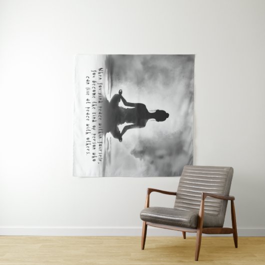 ヨガ瞑想インストラクター ロータス ポーズ インク ペイント タペストリー (インサイチュ(横))