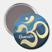 ヨガ瞑想インストラクター 青と金のオームシンボル マグネット (正面/裏面)