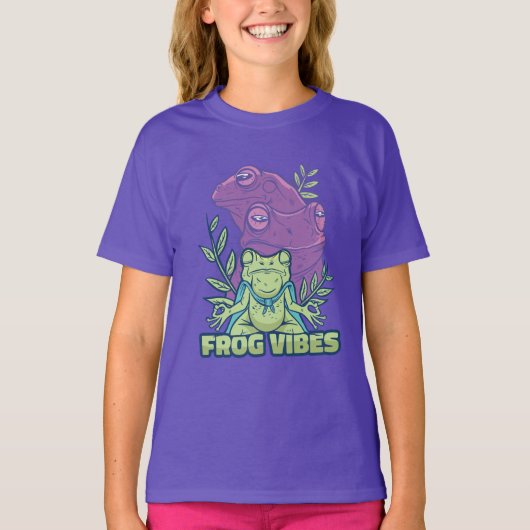 ヨガ瞑想カエルデザイン Tシャツ (正面)