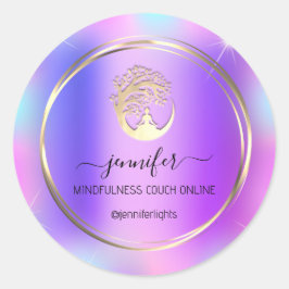 ヨガ瞑想セラピストソフホログラフパープル ラウンドシール