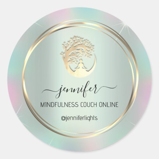 ヨガ瞑想セラピストソフホログラフミント ラウンドシール (正面)