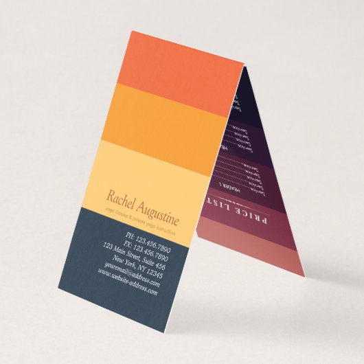 ヨガ瞑想ポーズサン飛んでいるアイランドの価格表 名刺 (裏面)