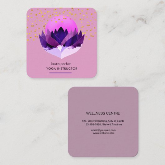 ヨガ瞑想紫蓮フラワーマッサージ スクエア名刺 (正面/裏面)
