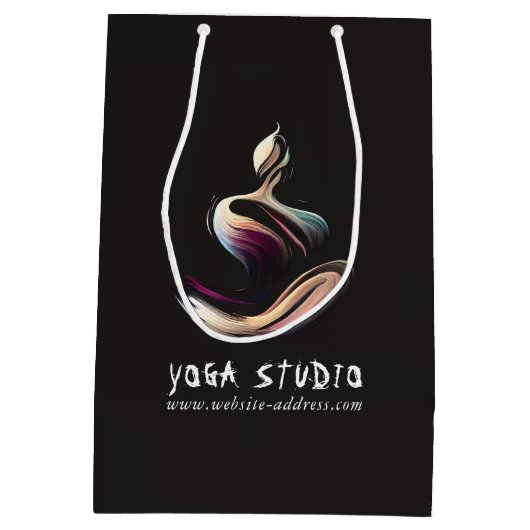 ヨガ瞑想講師 ロータス・ポーズ ブラシ・ストローク ミディアムペーパーバッグ (裏面)