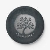 ヨガ瞑想霊気インストラクターブラックシルバーツリー ペーパープレート (正面)